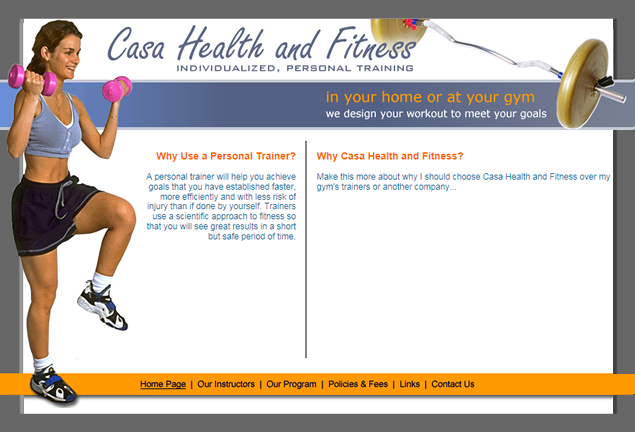 screenshot of personal trainer's web site by Lauren Brush