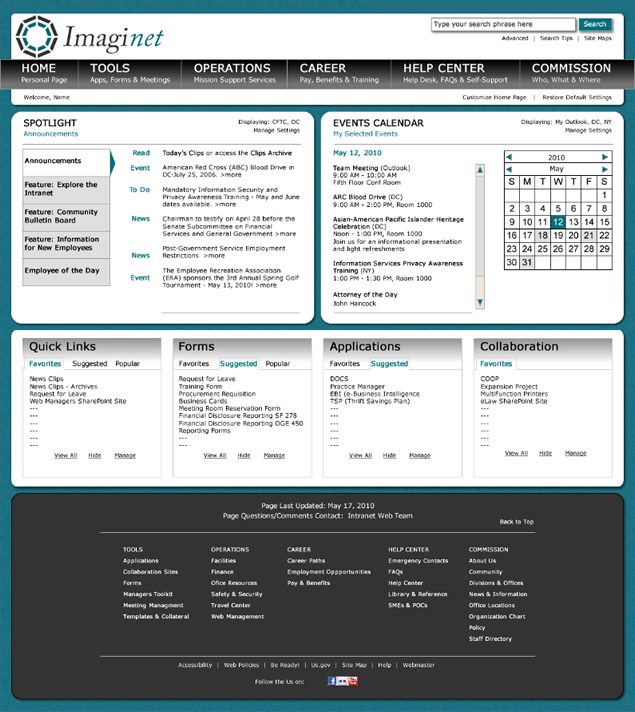 screenshot of federal intranet site designed for SharePoint 2010 by Lauren Brush
