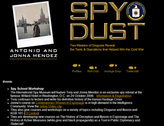 screenshot of site designed by Lauren Brush to promote book Spy Dust